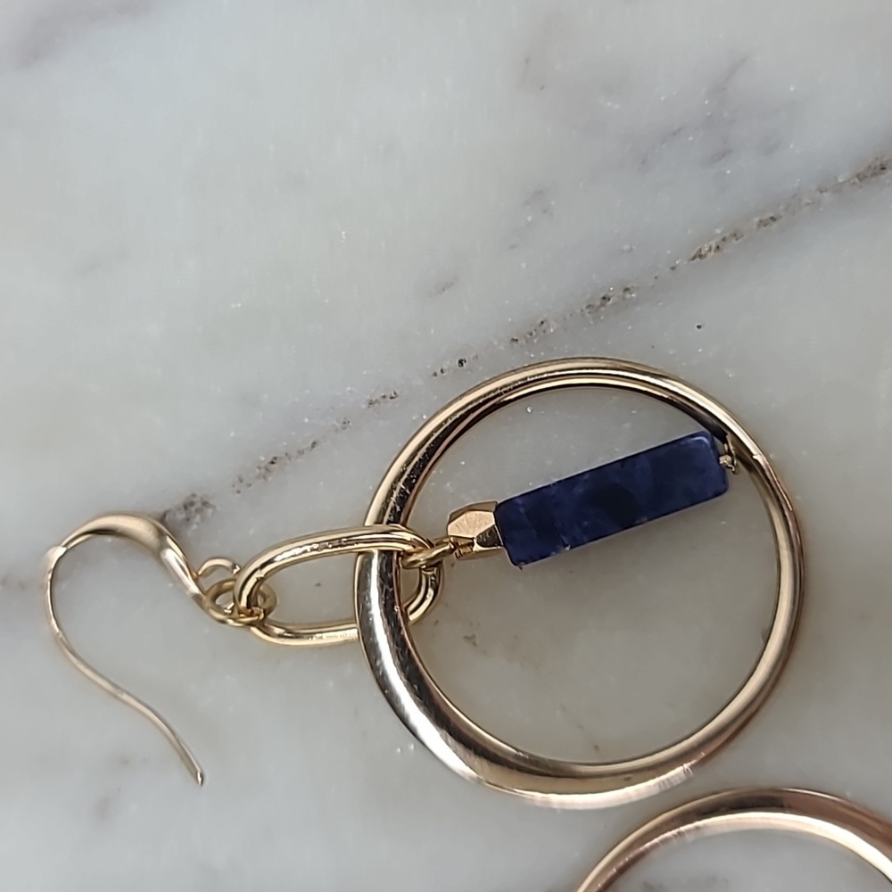 Banana Republic Lapis Lazuli/Gold Hoop Dangle Hook Earrings - Picture 13 of 17